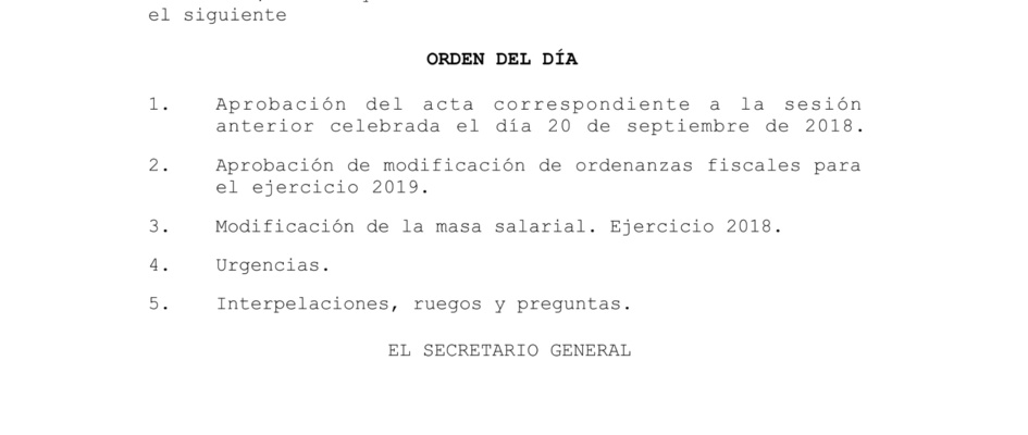 Convocatoria Pleno 18-10-18