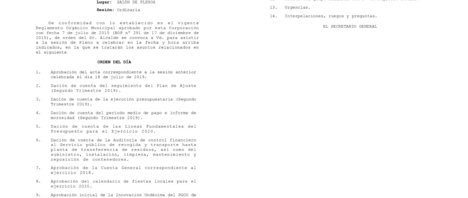 Convocatoria Pleno 19-09-2019